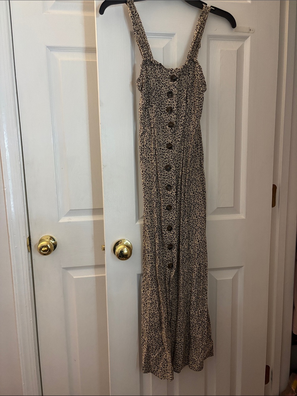 Sleeveless Beige Floral Button-Front Maxi Dress